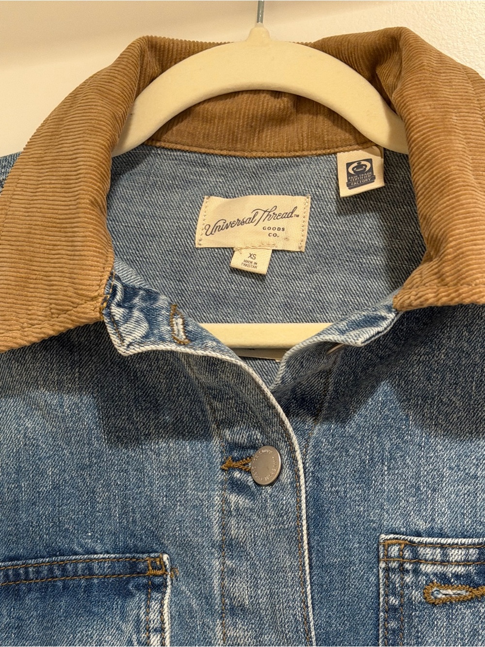 Universal Thread Light Blue Denim Jacket with Tan Corduroy Collar - Picture 2 of 2
